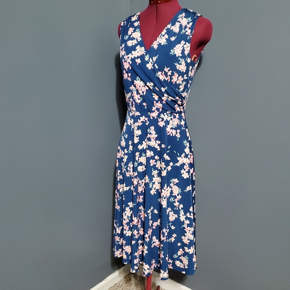 Jessica Howard Blue and Pink Sleeveless V-Neck Sundress Wrap Bodice Top Size 6 - Picture 1 of 7